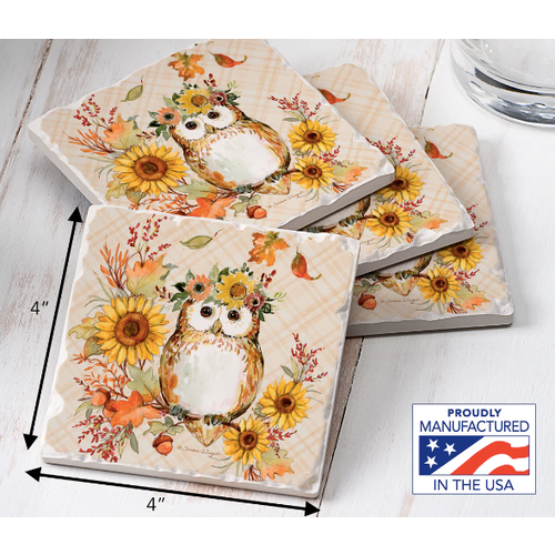 CounterArt Coaster Absorbent Friendly Owl Set of 4