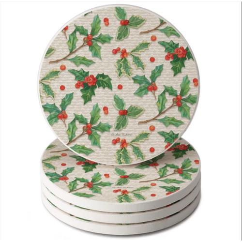 CounterArt Coaster Absorbent Happy Holly Set of 4 CounterArt Coaster Absorbent Happy Holly Set of 4
