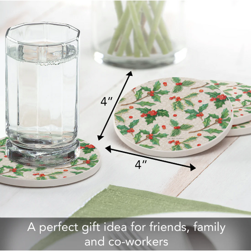 CounterArt Coaster Absorbent Happy Holly Set of 4 CounterArt Coaster Absorbent Happy Holly Set of 4