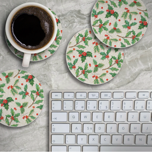 CounterArt Coaster Absorbent Happy Holly Set of 4 CounterArt Coaster Absorbent Happy Holly Set of 4