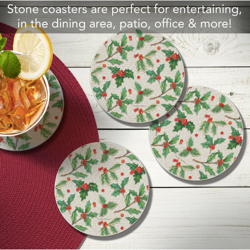 CounterArt Coaster Absorbent Happy Holly Set of 4 CounterArt Coaster Absorbent Happy Holly Set of 4