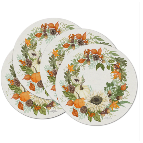 CounterArt Placemat Reversible Round Farmhouse Fall