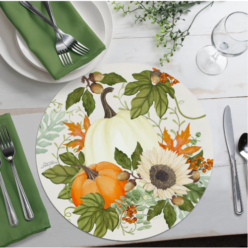 CounterArt Placemat Reversible Round Farmhouse Fall