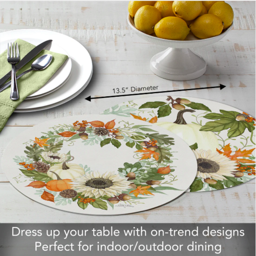 CounterArt Placemat Reversible Round Farmhouse Fall