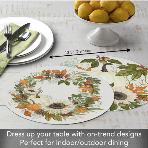 CounterArt Placemat Reversible Round Farmhouse Fall