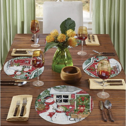 CounterArt Placemat Reversible Round Snowman's Farmhouse CounterArt Placemat Reversible Round Snowman's Farmhouse