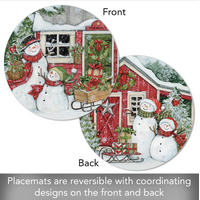Placemat Reversible Round Snowman's Farmhouse
