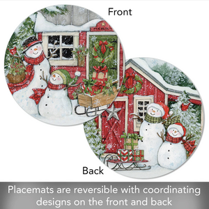 CounterArt Placemat Reversible Round Snowman's Farmhouse