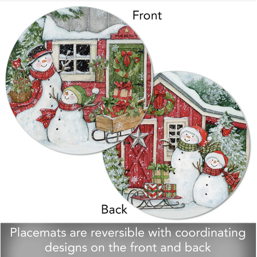 CounterArt Placemat Reversible Round Snowman's Farmhouse