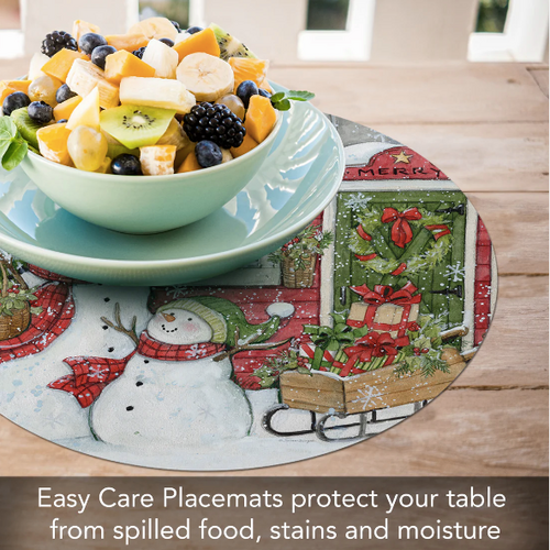 CounterArt Placemat Reversible Round Snowman's Farmhouse CounterArt Placemat Reversible Round Snowman's Farmhouse