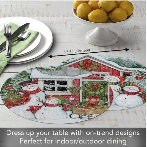 CounterArt Placemat Reversible Round Snowman's Farmhouse CounterArt Placemat Reversible Round Snowman's Farmhouse