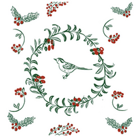 Napkin Cocktail Paviot Oiseaux de Noel