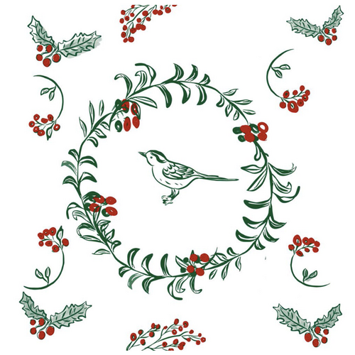 Napkin Cocktail Paviot Oiseaux de Noel Napkin Cocktail Paviot Oiseaux de Noel