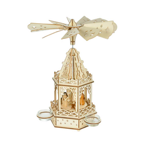 Christmas Tradition Rotary Candle Tealight Holder with Angels Wood Christmas Tradition Rotary Candle Tealight Holder with Angels Wood