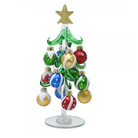 Green Glass Tree with White Swirl Ornaments
