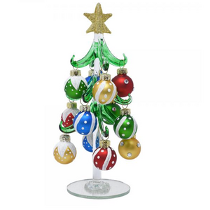 GIFT ESSENTIALS Green Glass Tree with White Swirl Ornaments GIFT ESSENTIALS Green Glass Tree with White Swirl Ornaments