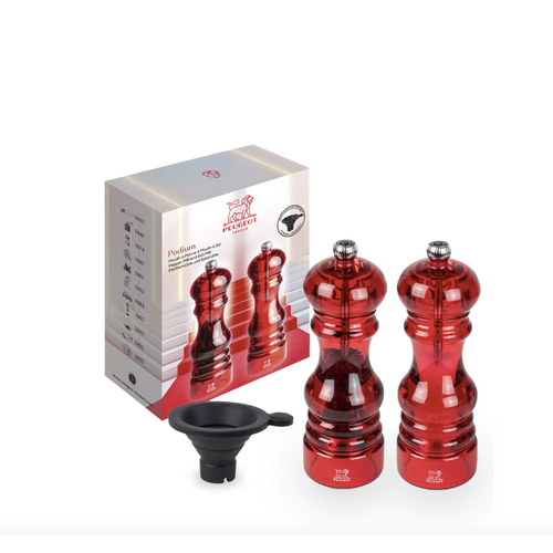 Peugeot Paris Duo Podium Red Pepper Mill and Salt Mill 18 cm