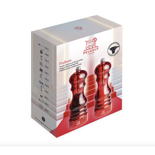Peugeot Paris Duo Podium Red Pepper Mill and Salt Mill 18 cm