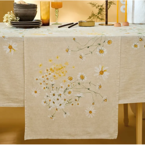 Garnier Thiebaut Garnier Thiebaut Table Runner Daisy Chanvre Linen Cotton 20 x 61 Inch Garnier Thiebaut Garnier Thiebaut Table Runner Daisy Chanvre Linen Cotton 20 x 61 Inch