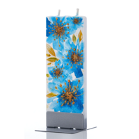 Flat Candle Blue and Gold Flowers