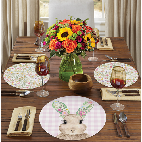 CounterArt Placemat Reversible Round Bunny Floral