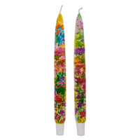 Flat Taper Candle Watercolour Rainbow Flowers Set of 2