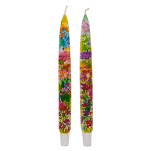 Flatyz Flat Taper Candle Watercolour Rainbow Flowers Set of 2