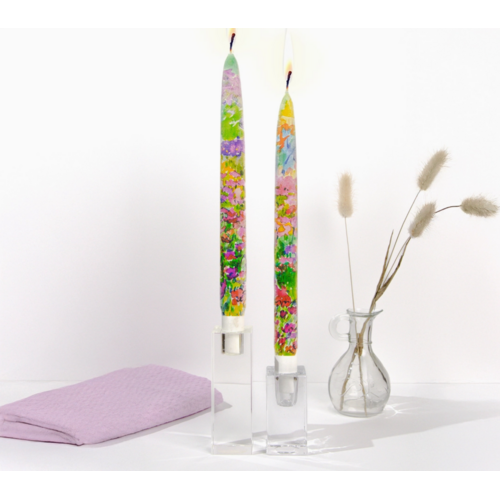 Flatyz Flat Taper Candle Watercolour Rainbow Flowers Set of 2