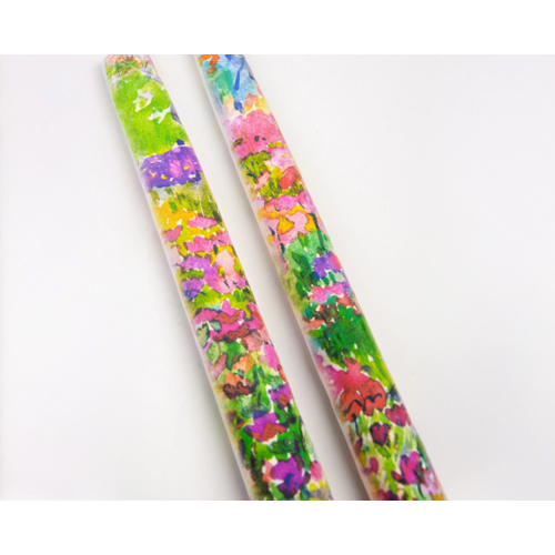 Flatyz Flat Taper Candle Watercolour Rainbow Flowers Set of 2