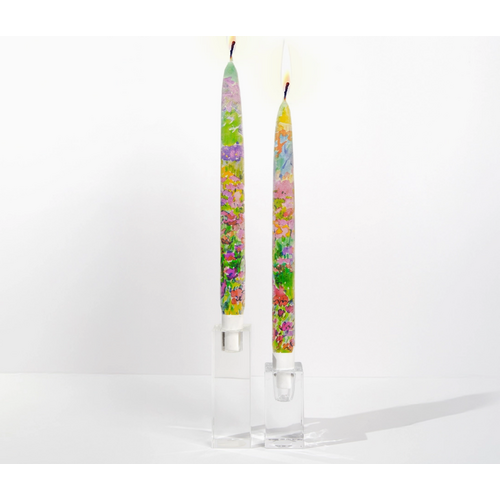 Flatyz Flat Taper Candle Watercolour Rainbow Flowers Set of 2