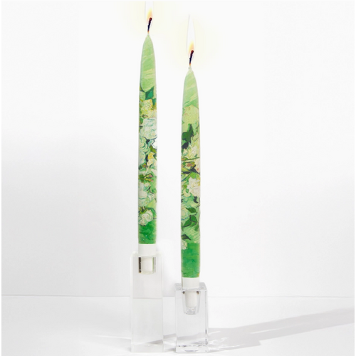 Flatyz Flat Taper Candle Van Gogh Vase with Pink Roses Set of 2