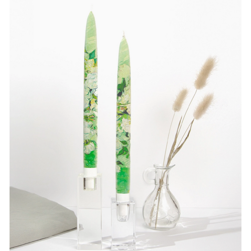 Flatyz Flat Taper Candle Van Gogh Vase with Pink Roses Set of 2