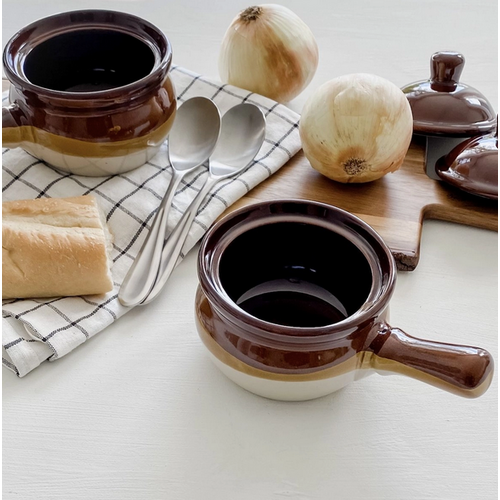 KITCHENBASICS Onion Soup Bowl With Lid Brown Stoneware 375 mL KITCHENBASICS Onion Soup Bowl With Lid Brown Stoneware 375 mL