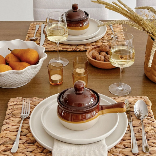 KITCHENBASICS Onion Soup Bowl With Lid Brown Stoneware 375 mL KITCHENBASICS Onion Soup Bowl With Lid Brown Stoneware 375 mL