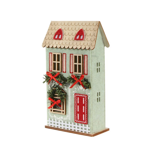 Harman House with Wreath LED Village Home Green Harman House with Wreath LED Village Home Green