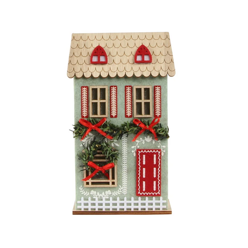 Harman House with Wreath LED Village Home Green Harman House with Wreath LED Village Home Green