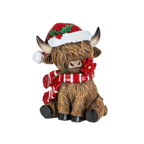 Christmas Tradition Highland Cow with a Santa Hat 5 Inch Christmas Tradition Highland Cow with a Santa Hat 5 Inch