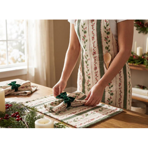 Abbott Apron Holly Berry Stripes Abbott Apron Holly Berry Stripes