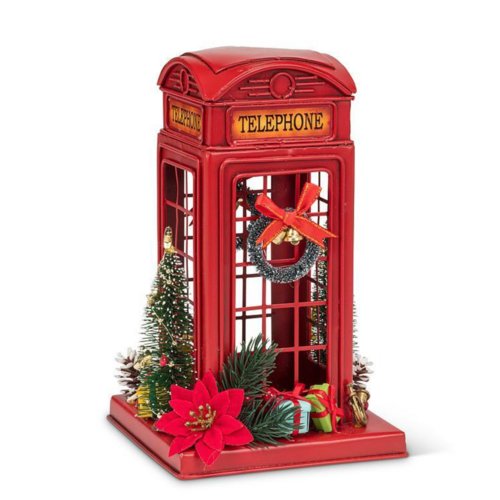 Abbott Telephone Booth with Trees and Gifts 8.5 Inch Abbott Telephone Booth with Trees and Gifts 8.5 Inch