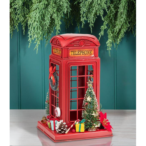 Abbott Telephone Booth with Trees and Gifts 8.5 Inch Abbott Telephone Booth with Trees and Gifts 8.5 Inch