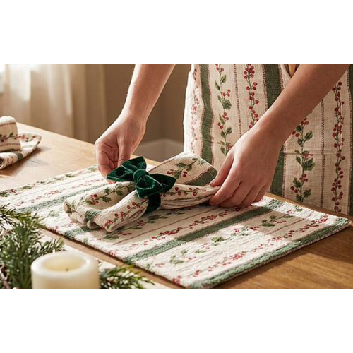 Abbott Napkin Holly Berry Stripes Abbott Napkin Holly Berry Stripes