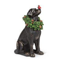 Black Lab with Wreath and Cardinal