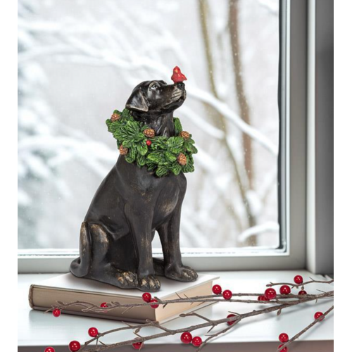 Abbott Black Lab with Wreath and Cardinal
