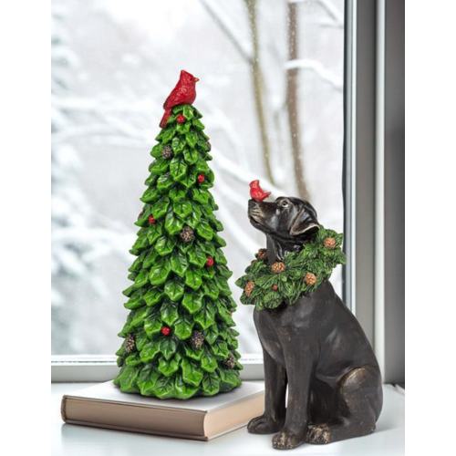 Abbott Black Lab with Wreath and Cardinal