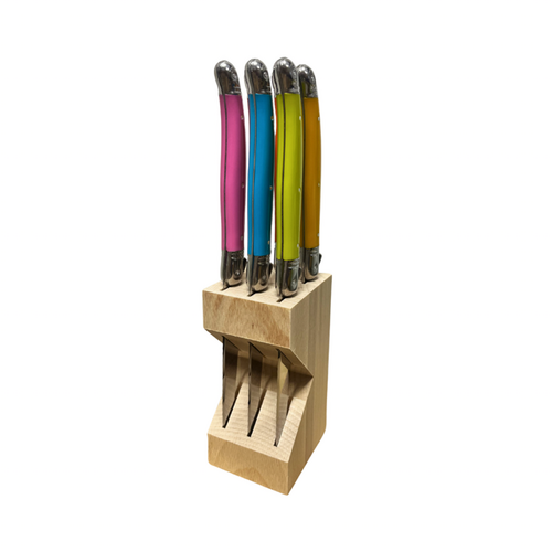 Laguiole Laguiole Steak Knife Set in Block Mixed Light Colours