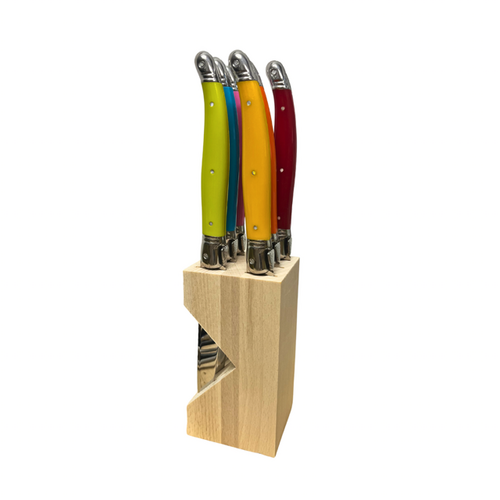 Laguiole Laguiole Steak Knife Set in Block Mixed Light Colours
