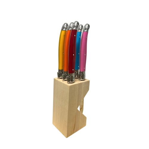 Laguiole Laguiole Steak Knife Set in Block Mixed Light Colours