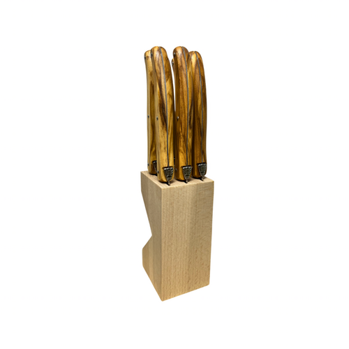 Laguiole Laguiole Steak Knife Set in Block Real Olivewood