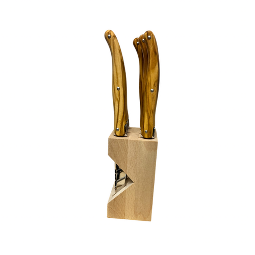 Laguiole Laguiole Steak Knife Set in Block Real Olivewood