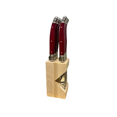 Laguiole Laguiole Steak Knife Set in Block Cherry Red